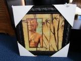 Buddha/Bamboo Print On Canvas Art in Ornate Black Wood Frame/Matt