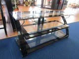 3-Tier Glass Top Tempered TV Stand, Black Mount Curved Body