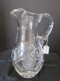 Tall Crystal Glass Pitcher Ornate Cut/Hobnail Wheat Pattern w/ Star Burst Base