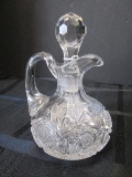 Prescut/Pinwheel Pattern Crystal Glass Pitcher w/ Stopper Wide Body, Narrow Neck w/ Handle