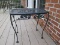 Black Metal Side Patio Table Lattice Top, Leaf Trim, Curved Legs