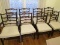 8 Cherry Wood Dining Chairs, Cream Upholstered Seat Ornate Curled/Pierced Ladder Back