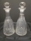 Pair - Clear Glass Cut/Curved Pattern Decanters Wide-To-Narrow Design w/ Stoppers