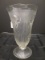 Tall Glass Vase on Pontil Base Cut Tulip/Stripe Design Wide Top