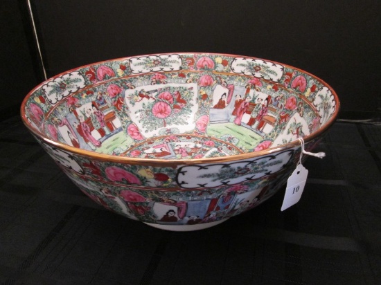 Large Hand Painted Asian Garden Scene/Rose Pattern Centerpiece Bowl Gilted Rim