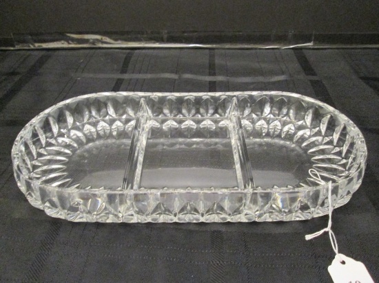 3 Part Divided Lead Crystal Serving Platter Diamond-Cut Pattern