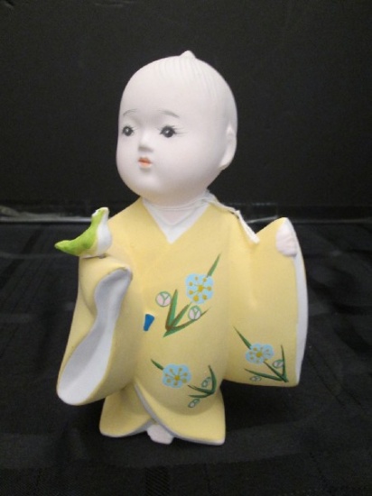 Gumps Japan Ceramic Boy w/ Green Bird Figurine