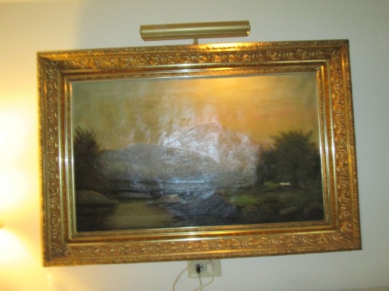 Hand Painted Oil on Canvas Wildlife/Nature Scene in Ornate Gilted Wooden Frame