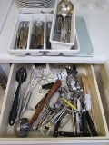 Lot - Serving Knives/Forks/Spoons, Steak Knives, Stirrers, Can Openers, Etc.