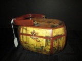 Small Wooden Trinket Box w/ Vintage Victorian Scenes Motif w/ Clasp/Handle