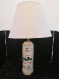Tall Ceramic Body Lamp w/ Vintage Carriage Motif Spindle Brass Neck