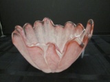 Pink Art Glass Bowl Wave Rim