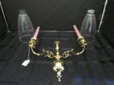 Wall Mounted Brass Spindle Design Twin-Arm Sconce w/ Glass Shades, Candles