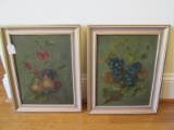 Hand Painted Oil on Canvas Peach/Blueberry Picture on Gilted Wood Frames/Matt
