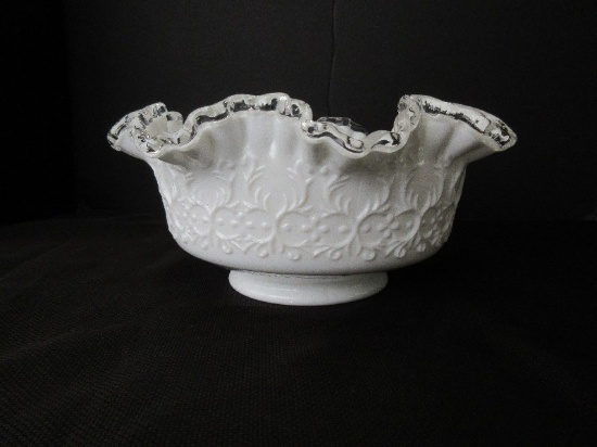 Fenton Silver Crest Spanish Lace Pattern 9 3/8" Round Crimped Footed Bowl