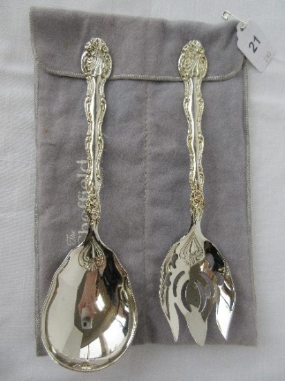 Pair - Sheffield Silverplate Ornately Detailed Salad Serving 9 5/8" Pierced Fork