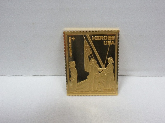 American Responds 9/11 Heroes Stamp Gold Layered Over .999 Silver Bullion