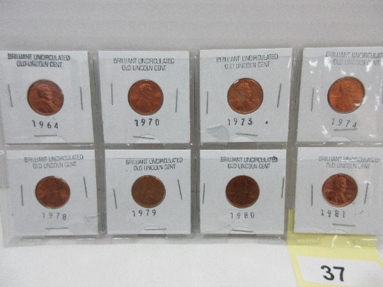 8 Brilliant Uncirculated Old Lincoln Penny Cents