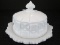 Vintage Milk Glass Square/Pinwheel Cup Round Covered Dish w/ Sawtooth Rim