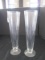 2 Tall Clear Glass Vases Wide Base, Narrow-To-Wide Body