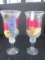 2 Tall Wide Body Urn Glass Candle Holders Hand Drawn Fruit Motif Wide Top