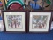 Pair - Palm Tree Picture Prints in Wooden Bead Frames/Matts