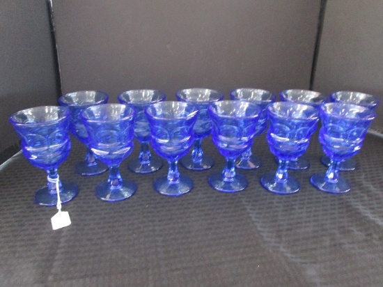 12 Cobalt Blue Glass Water Goblets