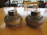 Pair - Wooden Wide Body Candle Holders