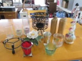 Lot - Tall Twist Glass Bottle, Candles, Glass Votive Candle Holder, Etc.