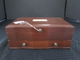 Wooden Vintage Jewelry Box w/ Removable Drawer, Brass Handles