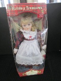 Genuine Porcelain Doll by Holiday Treasures w/ Display Stand in Box