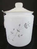 Frosted Glass, Leaf/Floral Motif Cookie Jar w/ Lid