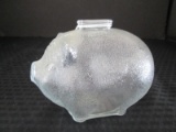 Clear Rough Glass Ancor Hocking Vintage Coin Bank Pig Design