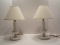 Pair - Milk Glass Boudoir Lamps Spiral Design on Footed Base