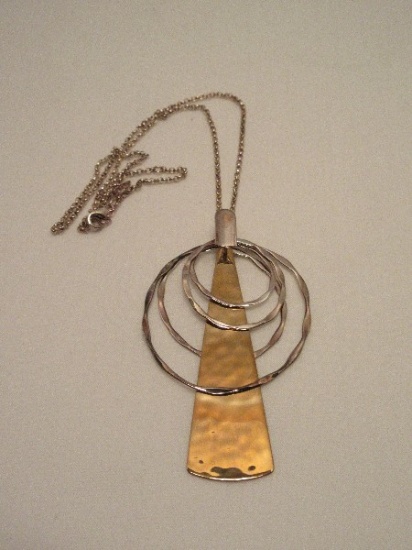 RLM Studio 925 Sterling/Brass Pendant Necklace Modernist Abstract Design