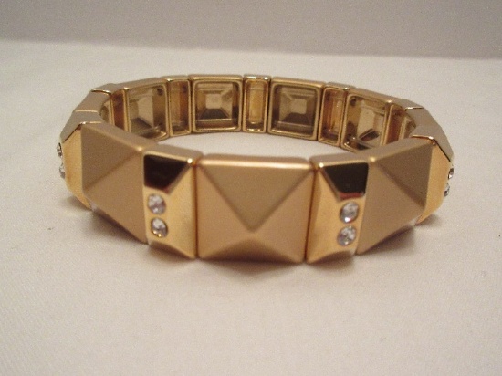 Melania Trump Goldtone Stretch Cubic Design Bracelet w/ Cubic Zirconia Accents & Pouch
