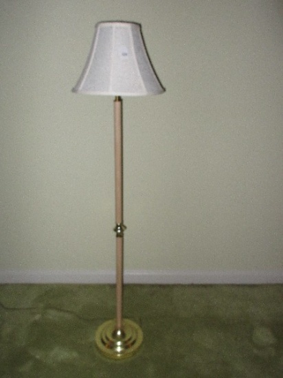 5ft Floor Lamp Bleached Simulated Wood Finish Brass Tone Base & Flared Panel Design Shade