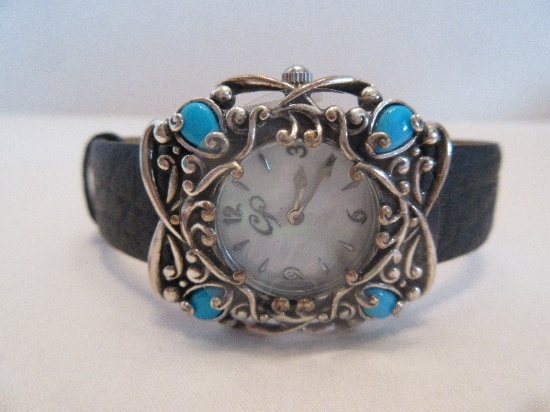 Carolyn Pollack Ladies Wrist Watch Sterling Silver Sleeping Beauty Turquoise