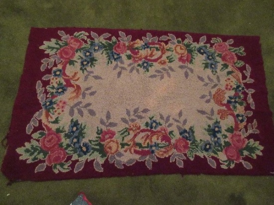 Vintage Floral & Foliage Hooked Accent Rug
