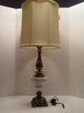 Opulent French Inspired Table Lamp w/ Milk Glass Font Hand Painted Lattice Design