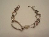 Michael Dawkins 925 Sterling & Pearl Modernist Design Bracelet w/ Toggle Clasp