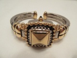 Joan Rivers Classic Collection Hinged Bangle Bracelet Wrist Watch Diamond Bead Design