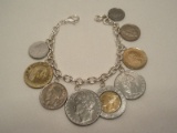 Milor Italy 925 Sterling Coin Rolo Link Bracelet