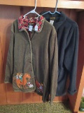 2 Designer Bob Mackie Wearable Art Fall Foliage Embroidered Fleece Jacket Size L