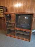 Simulated Wood Grain Media Cabinet w/ Panel Glass Doors & Magnavox 27