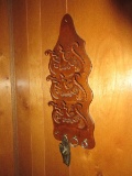 Mahogany Wall Décor Letter Rack w/ Key Ring Hooks, Intricate Pieced Scroll Design