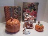 Lot - 2 Keepsake Boxes, Ceramic Pumpkin Candy Dishes