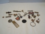 Lot - Men's Tie Clips, Cuff Links, Key Chain, Medallions, Penny Ring, Etc.