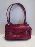 Maxx New York Deep Red Embossed Alligator Style Shoulder Bag Pocketbook