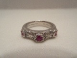 Judith Ripka 925 Sterling Red/Cubic Zirconia Gem Stone Ornate Cable Ring